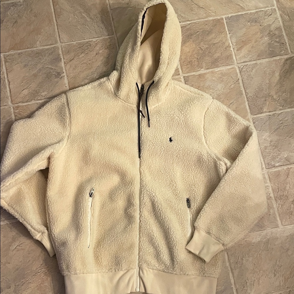Men's Ralph Lauren Polo Cream Sherpa Hooded Sweater